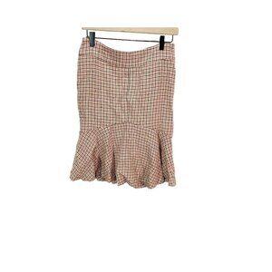 H&M Womens Peplum Flare Skirt Orange White Houndstooth Plaid Size 6 Knee Length